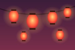 Illustration of glowing red paper lanterns on a string