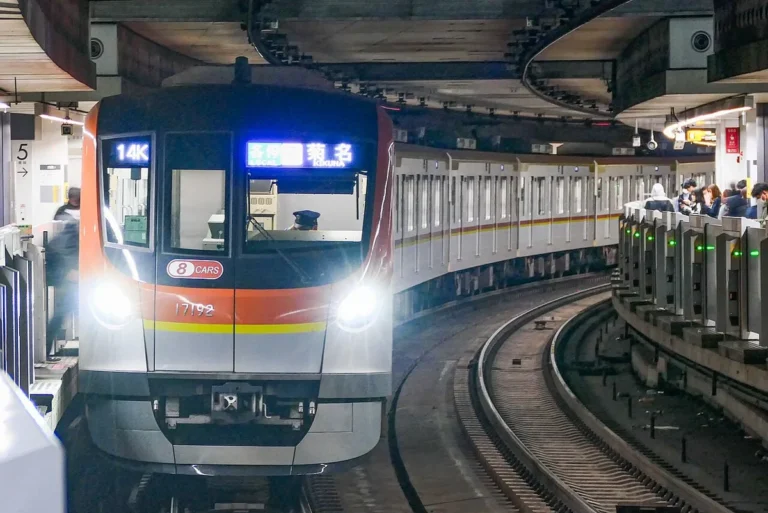 Tokyo Metro train arriving at Shibuya Station; knowing your own route back is part of first date safety while traveling Asia